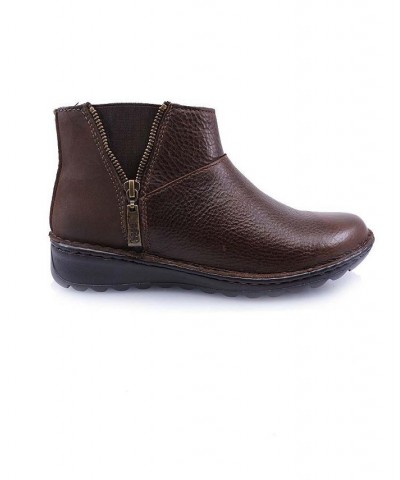 Women's Brown Premium Leather Booties, Handmade Unique Shoes With Side Zipper Closure, Layla 5940 $49.50 Shoes