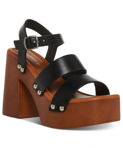 Women's Greenville Studded Platform Sandals Black $37.95 Shoes