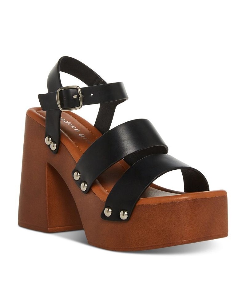 Women's Greenville Studded Platform Sandals Black $37.95 Shoes