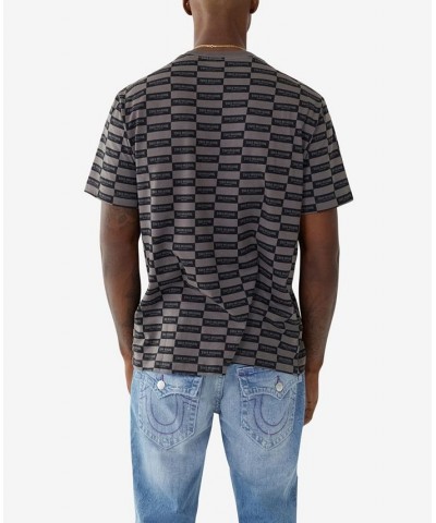 Men's Short Sleeves Relaxed Check T-shirt Black $26.21 T-Shirts