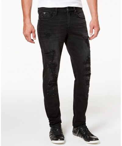 Men's Distressed Slim-Fit Tapered Jeans Black $50.74 Jeans