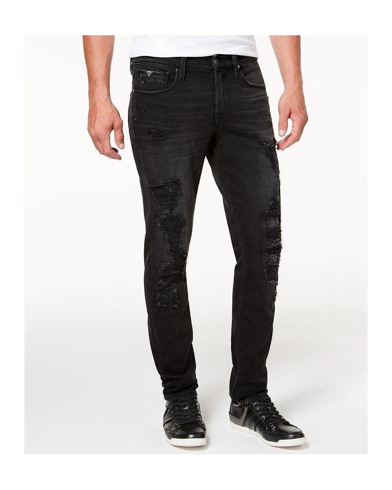 Men's Distressed Slim-Fit Tapered Jeans Black $50.74 Jeans