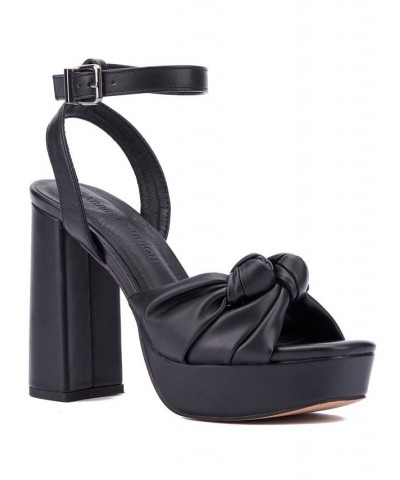 Women's Mai Knotted Platform Block Heels Sandals Black $40.98 Shoes