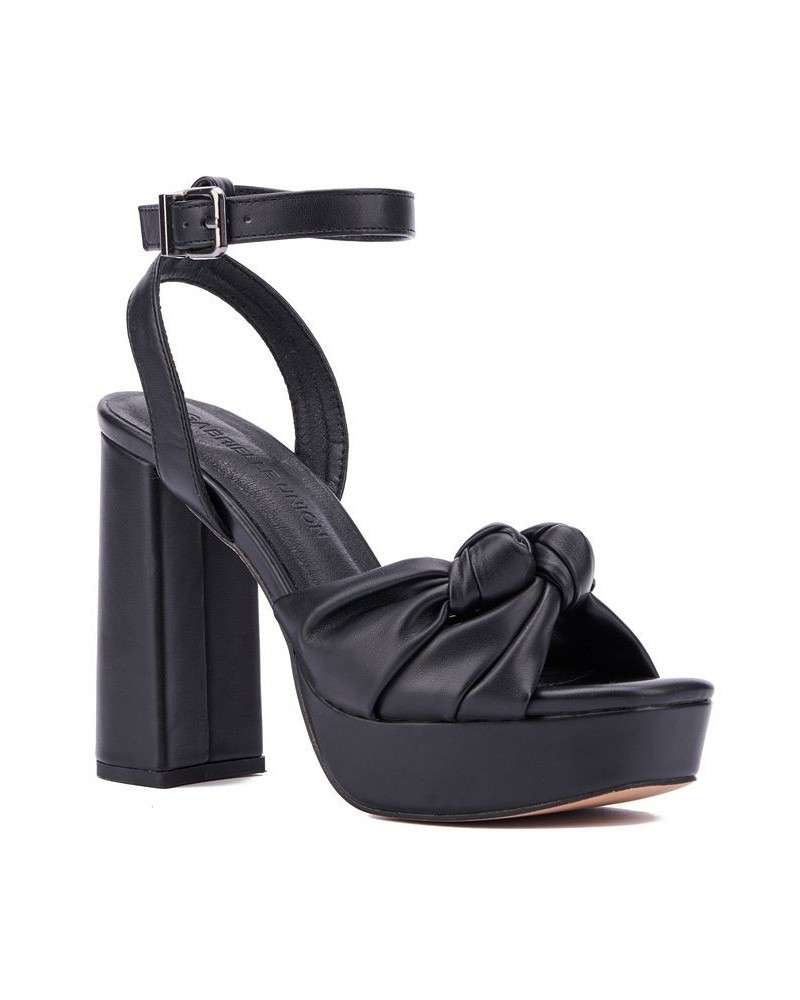 Women's Mai Knotted Platform Block Heels Sandals Black $40.98 Shoes