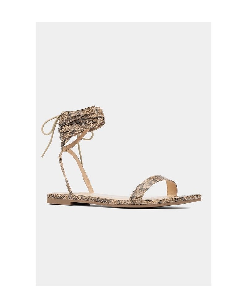 Women's Zelia Wide Width Flats Sandals Tan/Beige $31.95 Shoes