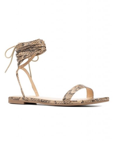 Women's Zelia Wide Width Flats Sandals Tan/Beige $31.95 Shoes