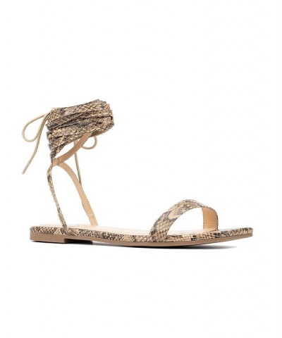 Women's Zelia Wide Width Flats Sandals Tan/Beige $31.95 Shoes