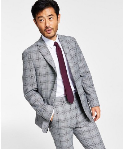 Men's Slim-Fit Black & White Pattern Suit Jacket Black/White Plaid $46.20 Suits