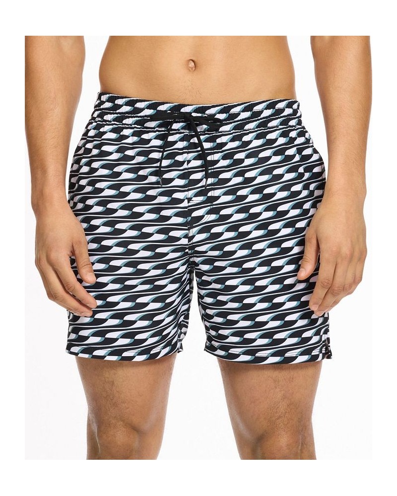 Men's 5" Geometric-Print Swim Shorts Black $23.88 Swimsuits