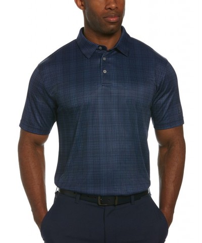 Men's Stretch Plaid Interlock Performance Golf Polo Shirt Blue $17.63 Polo Shirts