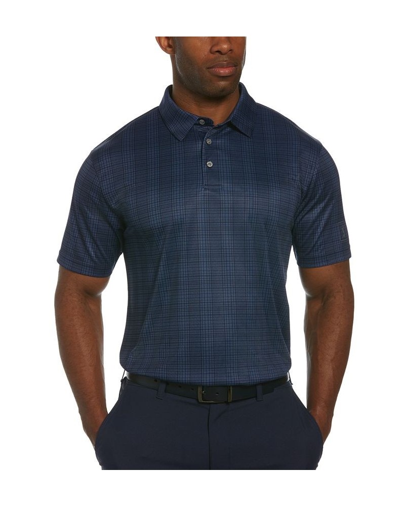 Men's Stretch Plaid Interlock Performance Golf Polo Shirt Blue $17.63 Polo Shirts