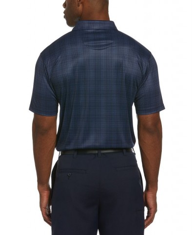 Men's Stretch Plaid Interlock Performance Golf Polo Shirt Blue $17.63 Polo Shirts