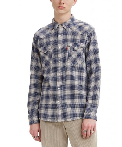 Men's Western Plaid Standard Fit Flannel Shirt Blue $15.42 Shirts