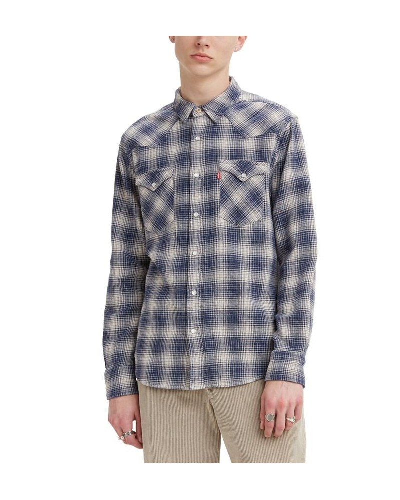 Men's Western Plaid Standard Fit Flannel Shirt Blue $15.42 Shirts