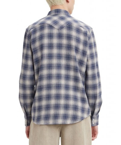 Men's Western Plaid Standard Fit Flannel Shirt Blue $15.42 Shirts