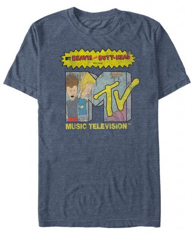 MTV Men's Distressed Beavis and Butthead Head bangers Logo Short Sleeve T-Shirt Blue $16.80 T-Shirts