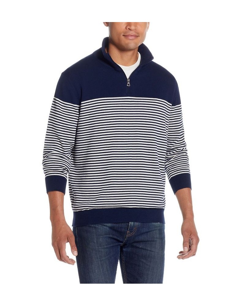 Men's Striped Zip Sweater Blue $14.03 Sweaters