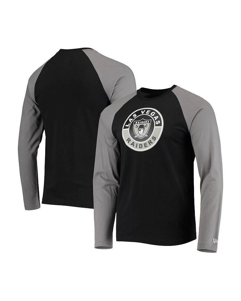 Men's Black, Gray Las Vegas Raiders League Raglan Throwback Long Sleeve T-shirt $18.00 T-Shirts