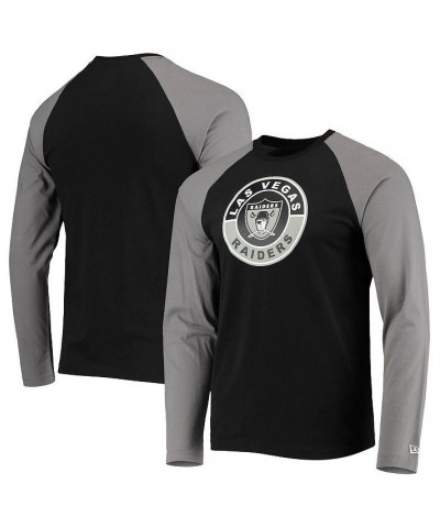 Men's Black, Gray Las Vegas Raiders League Raglan Throwback Long Sleeve T-shirt $18.00 T-Shirts