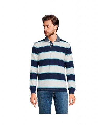 Men's Long Sleeve Stripe Rugby Shirt PD04 $37.82 Polo Shirts