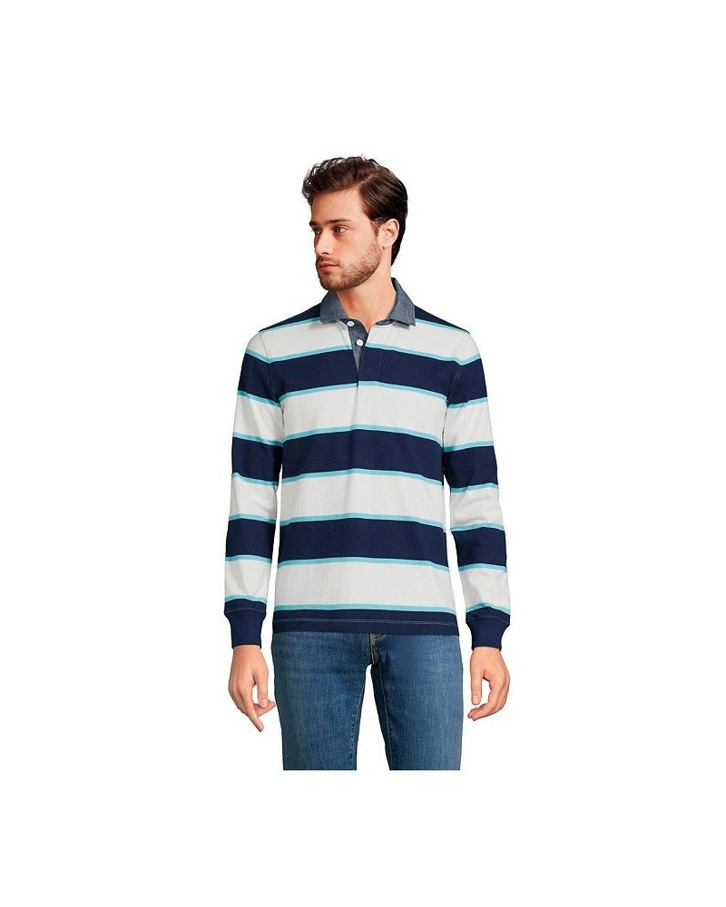 Men's Long Sleeve Stripe Rugby Shirt PD04 $37.82 Polo Shirts