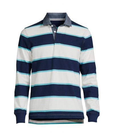 Men's Long Sleeve Stripe Rugby Shirt PD04 $37.82 Polo Shirts