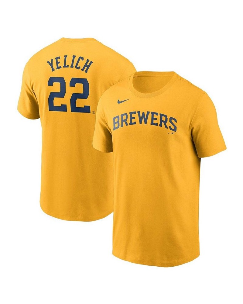 Men's Christian Yelich Gold Milwaukee Brewers Name Number T-shirt $27.49 T-Shirts