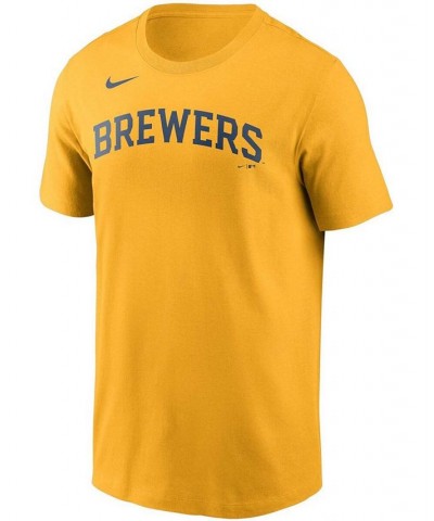 Men's Christian Yelich Gold Milwaukee Brewers Name Number T-shirt $27.49 T-Shirts