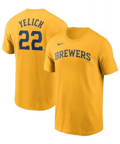 Men's Christian Yelich Gold Milwaukee Brewers Name Number T-shirt $27.49 T-Shirts