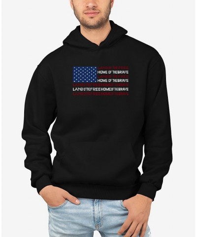 Men's Land of The Free American Flag Word Art Hooded Sweatshirt Black $28.20 Sweatshirt