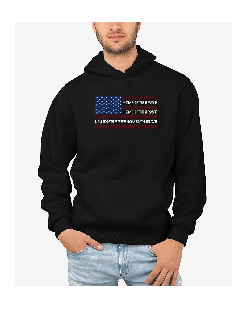 Men's Land of The Free American Flag Word Art Hooded Sweatshirt Black $28.20 Sweatshirt