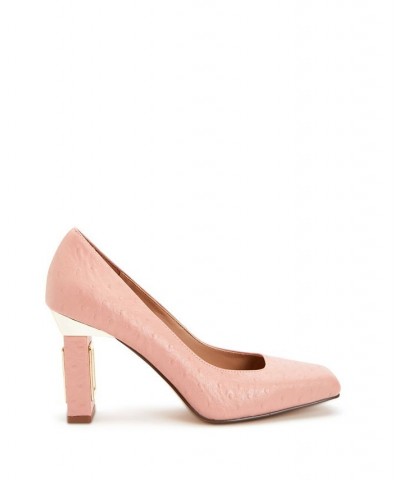 Women's Hollow Block Heel Pumps Pink $51.60 Shoes