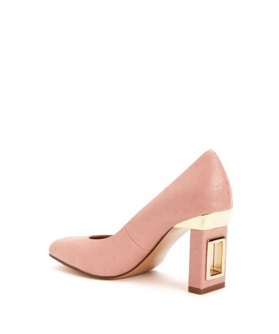 Women's Hollow Block Heel Pumps Pink $51.60 Shoes