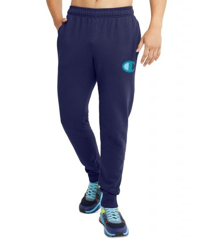 Men's Powerblend Fleece Logo Jogger Sweatpants Athletic Navy $21.20 Pants