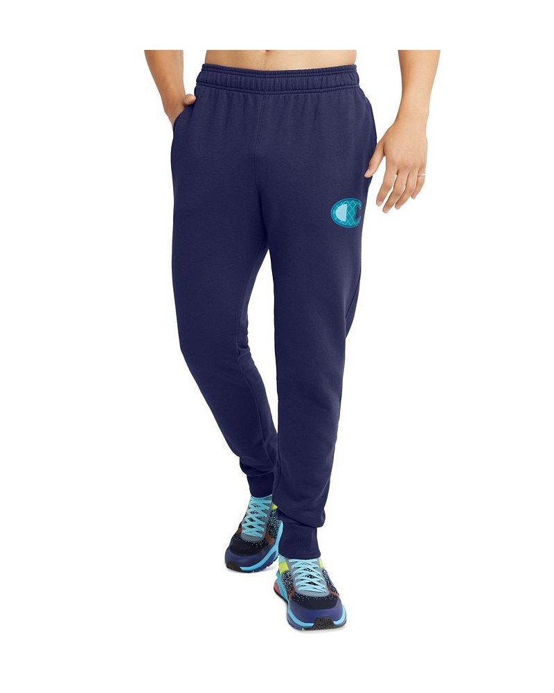 Men's Powerblend Fleece Logo Jogger Sweatpants Athletic Navy $21.20 Pants