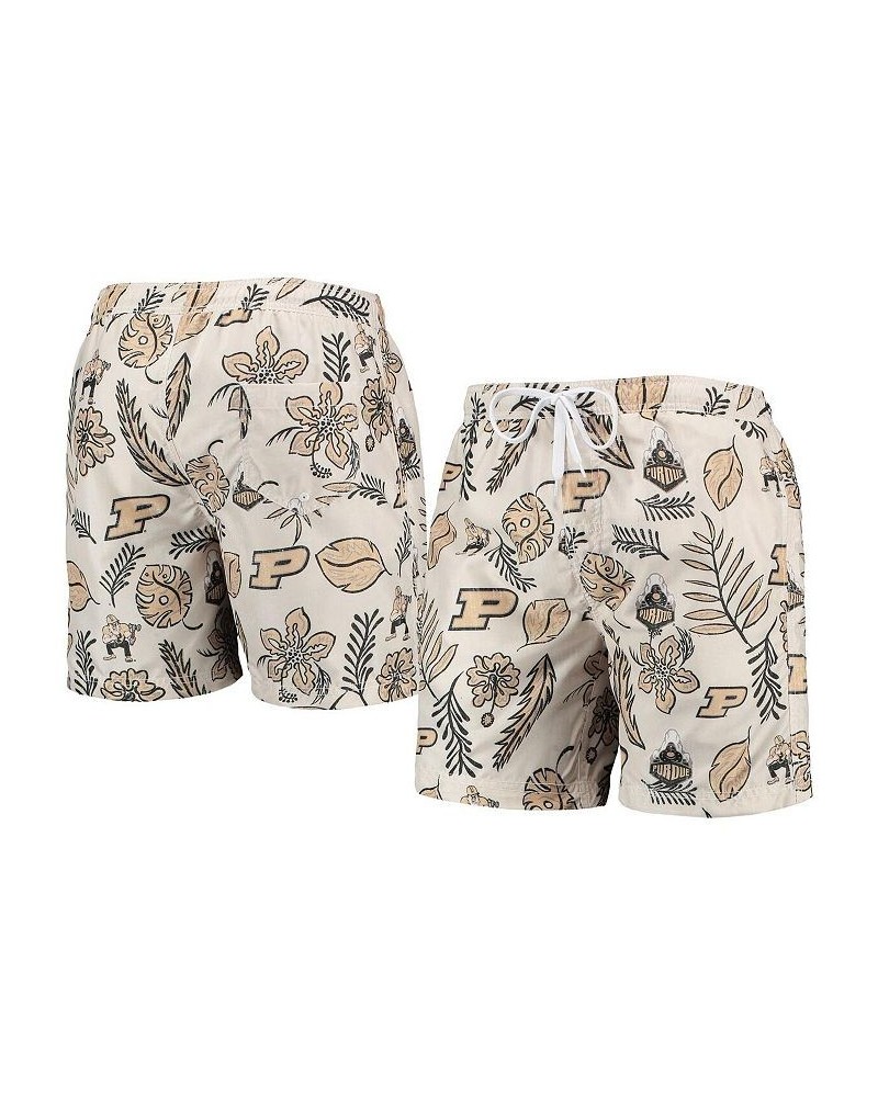 Men's Tan Purdue Boilermakers Vintage-Like Floral Swim Trunks $29.40 Swimsuits