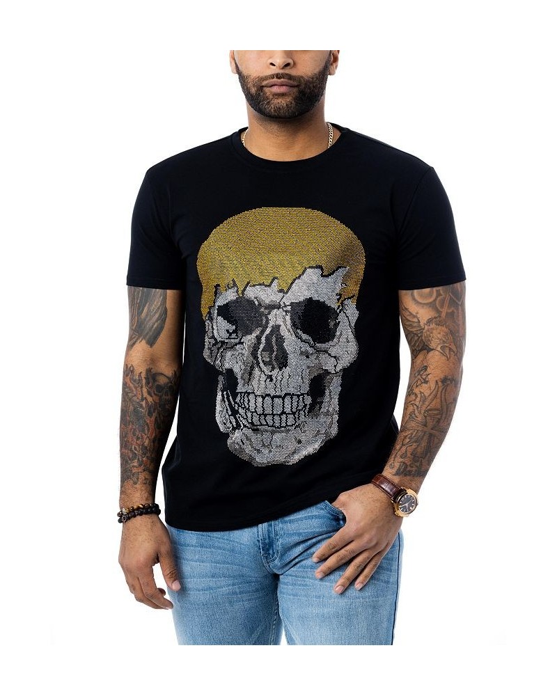 Men's Drip Skull Rhinestone T-shirt Black $22.05 T-Shirts