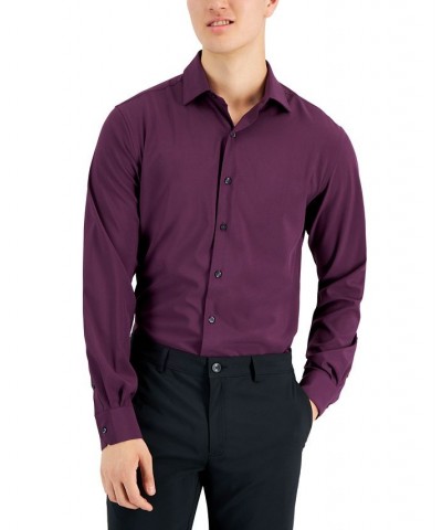 Men's Slim Fit 4-Way Stretch Solid Dress Shirt Purple $20.80 Dress Shirts