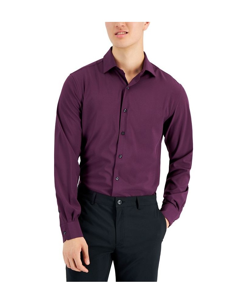 Men's Slim Fit 4-Way Stretch Solid Dress Shirt Purple $20.80 Dress Shirts