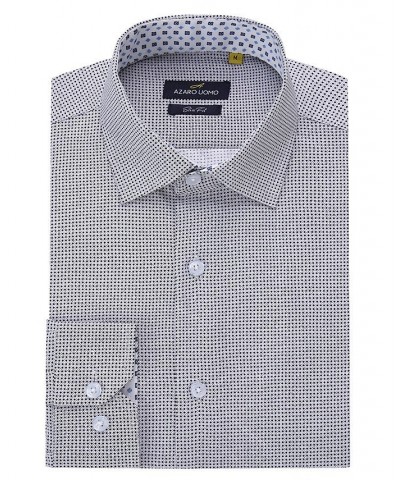 Men's Business Geometric Long Sleeve Button Down Shirt Blue $18.19 Dress Shirts