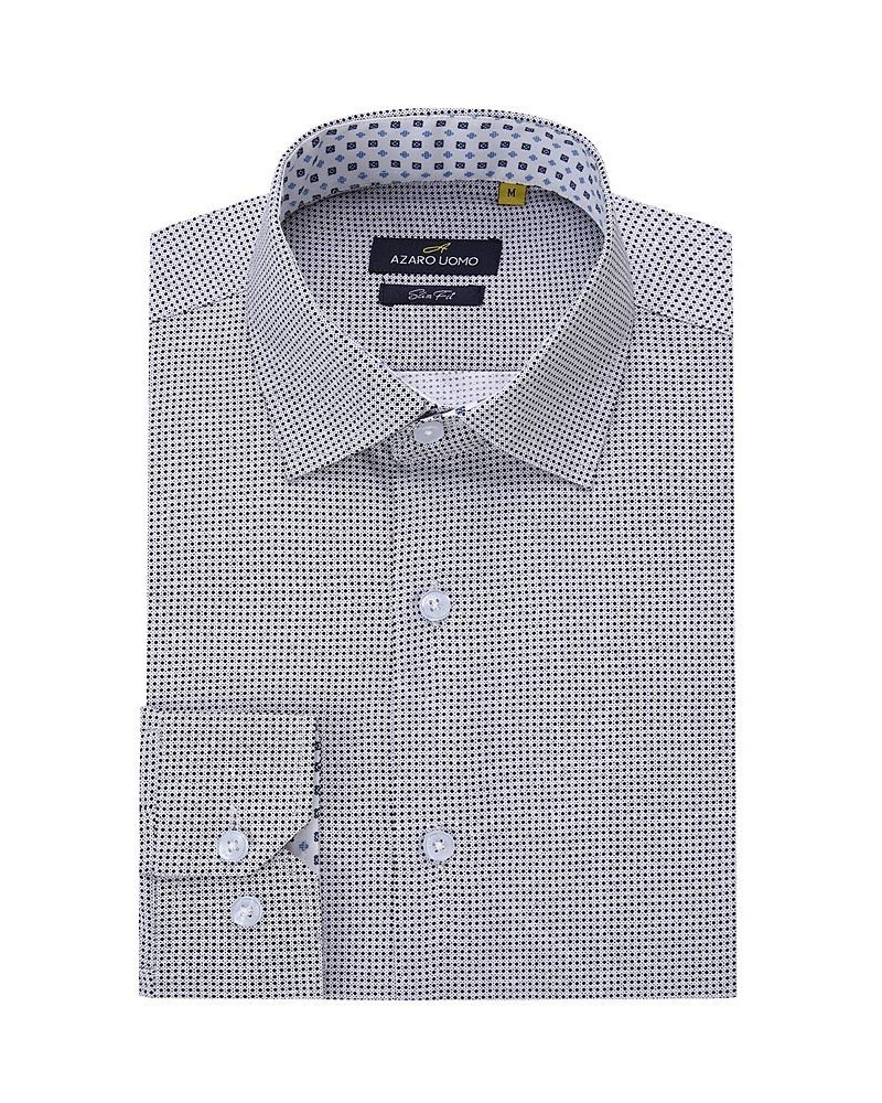 Men's Business Geometric Long Sleeve Button Down Shirt Blue $18.19 Dress Shirts