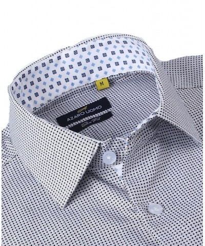 Men's Business Geometric Long Sleeve Button Down Shirt Blue $18.19 Dress Shirts