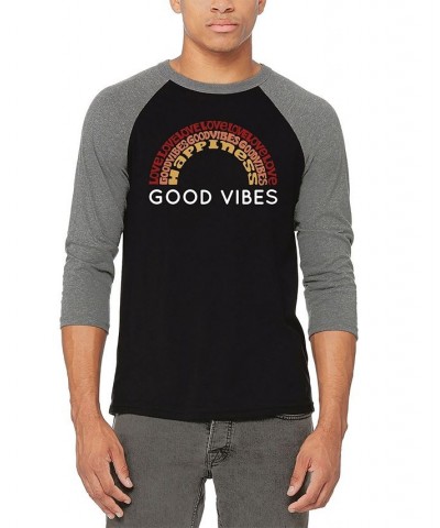 Men's Good Vibes Raglan Baseball Word Art T-shirt Gray $22.50 T-Shirts