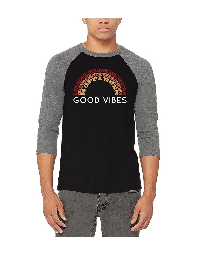 Men's Good Vibes Raglan Baseball Word Art T-shirt Gray $22.50 T-Shirts