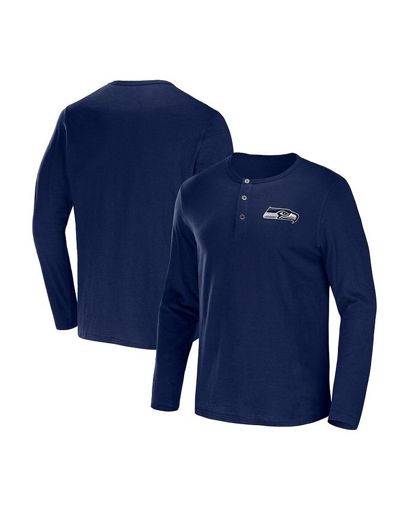 Men's NFL x Darius Rucker Collection by College Navy Seattle Seahawks Slub Jersey Henley Long Sleeve T-shirt $20.64 T-Shirts