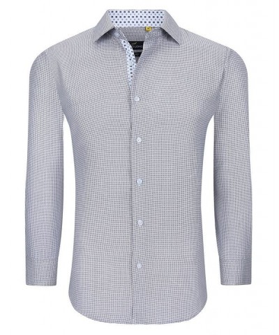 Men's Business Geometric Long Sleeve Button Down Shirt Blue $18.19 Dress Shirts