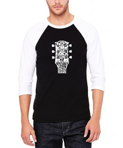 Men's Raglan Baseball Word Art Guitar Head Music Genres T-shirt Black and White $26.99 T-Shirts