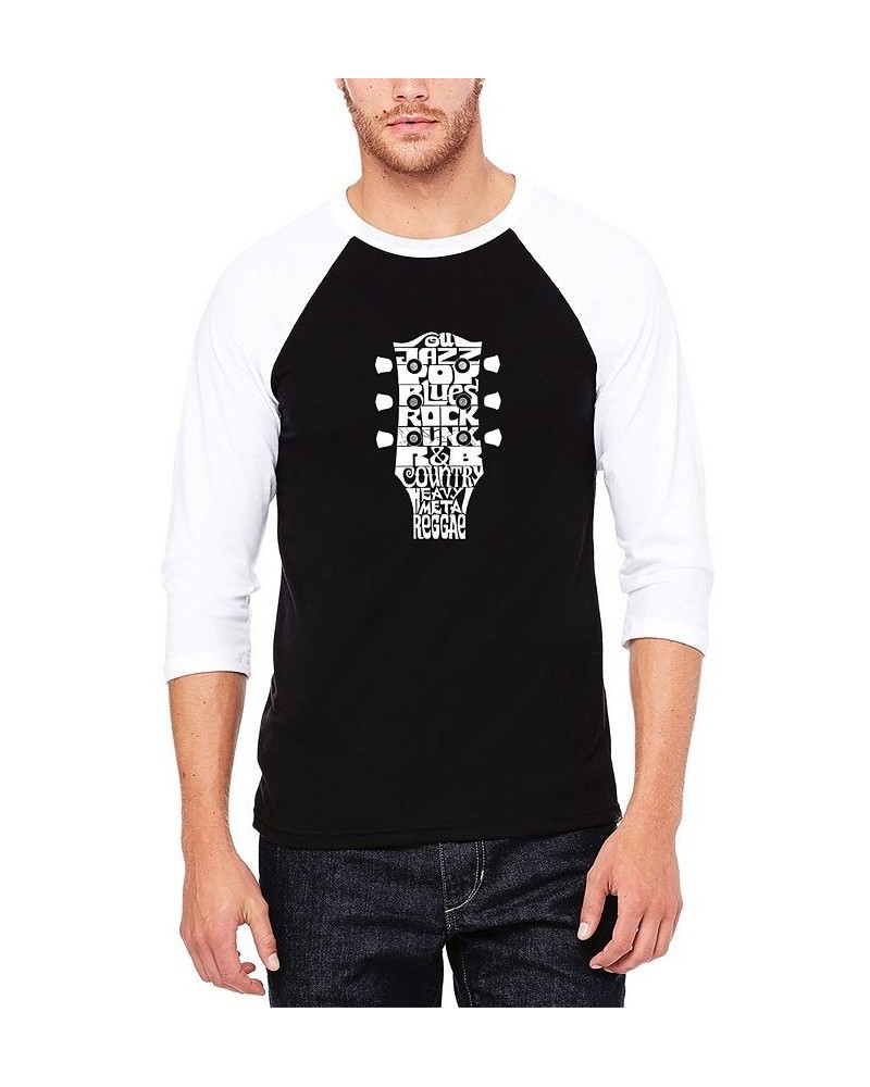 Men's Raglan Baseball Word Art Guitar Head Music Genres T-shirt Black and White $26.99 T-Shirts