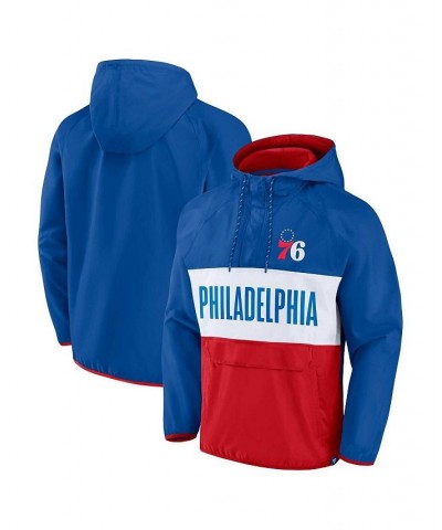 Men's Branded Royal, Red Philadelphia 76ers Team Leader Iconic Colorblock Anorak Raglan Quarter-Zip Hoodie $43.70 Sweatshirt