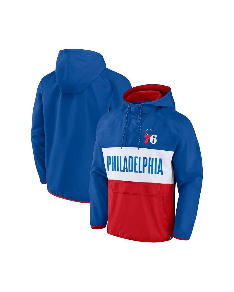 Men's Branded Royal, Red Philadelphia 76ers Team Leader Iconic Colorblock Anorak Raglan Quarter-Zip Hoodie $43.70 Sweatshirt